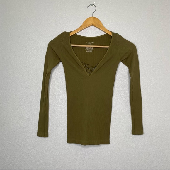 Free People Intimately Ribbed V-neck Long Sleeve Green/Sage Top Size XS/S - Picture 4 of 16